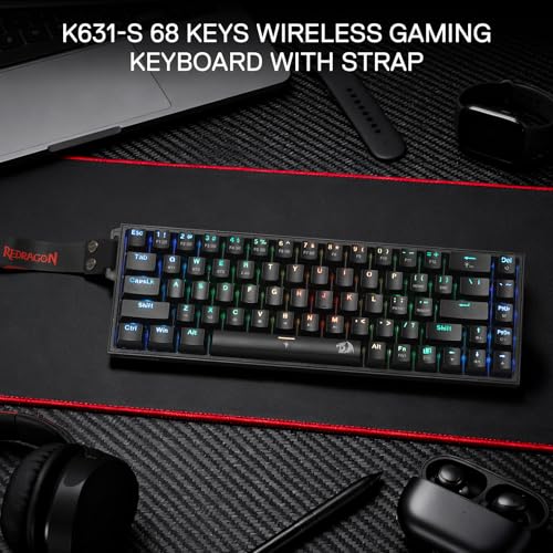 Image of Redragon K631 PRO 65% 3-Mode Wireless RGB Gaming Keyboard, 68 Keys Hot-Swappable Compact Mechanical Keyboard w /Hot-Swap Free-Mod PCB Socket & Portable Strap, Custom Dragon Chant Linear Switch