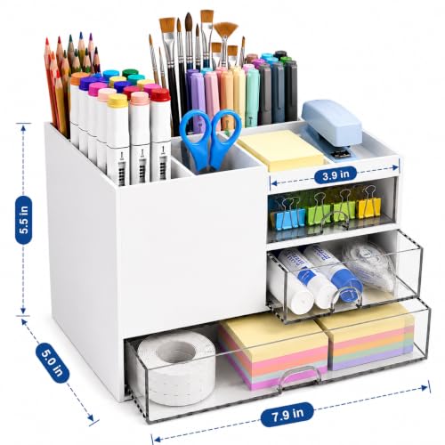 Image of Wishmigo Desk Organizer with 3 Transparent Drawers | Stationery Organizer for Study Table | Multipurpose Storage Organizer for Office Desk, Home, Students, Vanity & Kitchen (Normal White)