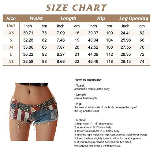 Chouyatou H1244250919DF-BLUE-S Women'S Low-Rise American Flag Print Daisy Duke Ripped Denim Shorts thumb #6