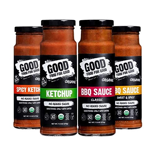 Good Food For Good Organic Ketchup & BBQ Combo, Refined Sugar Free - Keto, Whole30 Approved - Classic, 9.5 Oz (4-Pack)