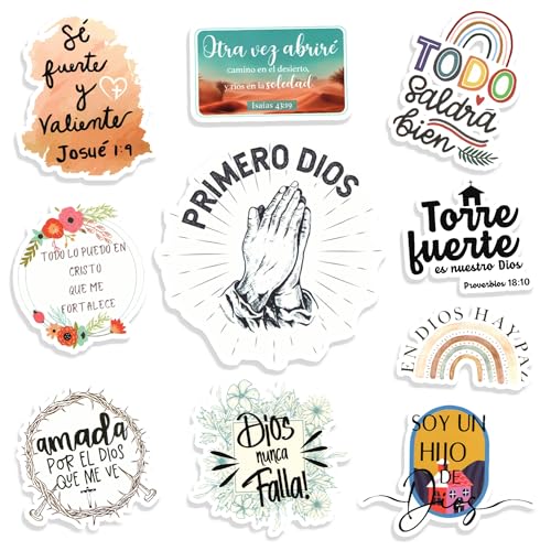 Image of Spanish Christian Stickers - Pegatinas Cristianas con Versiculos Biblicos for Water Bottles, Bible Journaling & Laptop - Religious Faith Gifts for Women Men & Teens