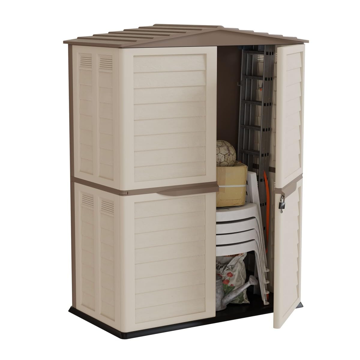 INTEC - Abri de Jardin/​Cabanon de Rangement Extérieur Beige en Polypropylène (151x83x200 cm) | Imputrescible, Étanche, Anti-​UV | pour Outils/​Accessoires de Jardin