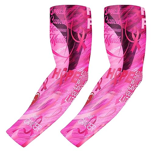 COOLOMG Pink Arm Sleeves Breast Cancer Awareness Month Compression Sleeves for Baseball Football Basketball S