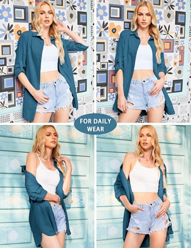 Image of HOTOUCH Women Boyfriend Shirts Button Down Long Sleeve Blouse Cuffed Sleeve Collared Shirt