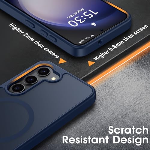 Image of Oterkin Magnetic for Samsung Galaxy S25 FE Case Matte, S25 FE Phone Case Compatible with MagSafe Frosted Translucent Shockproof Anti-Scratch Slim Fit Case Military Grade Protection (Dark Blue)