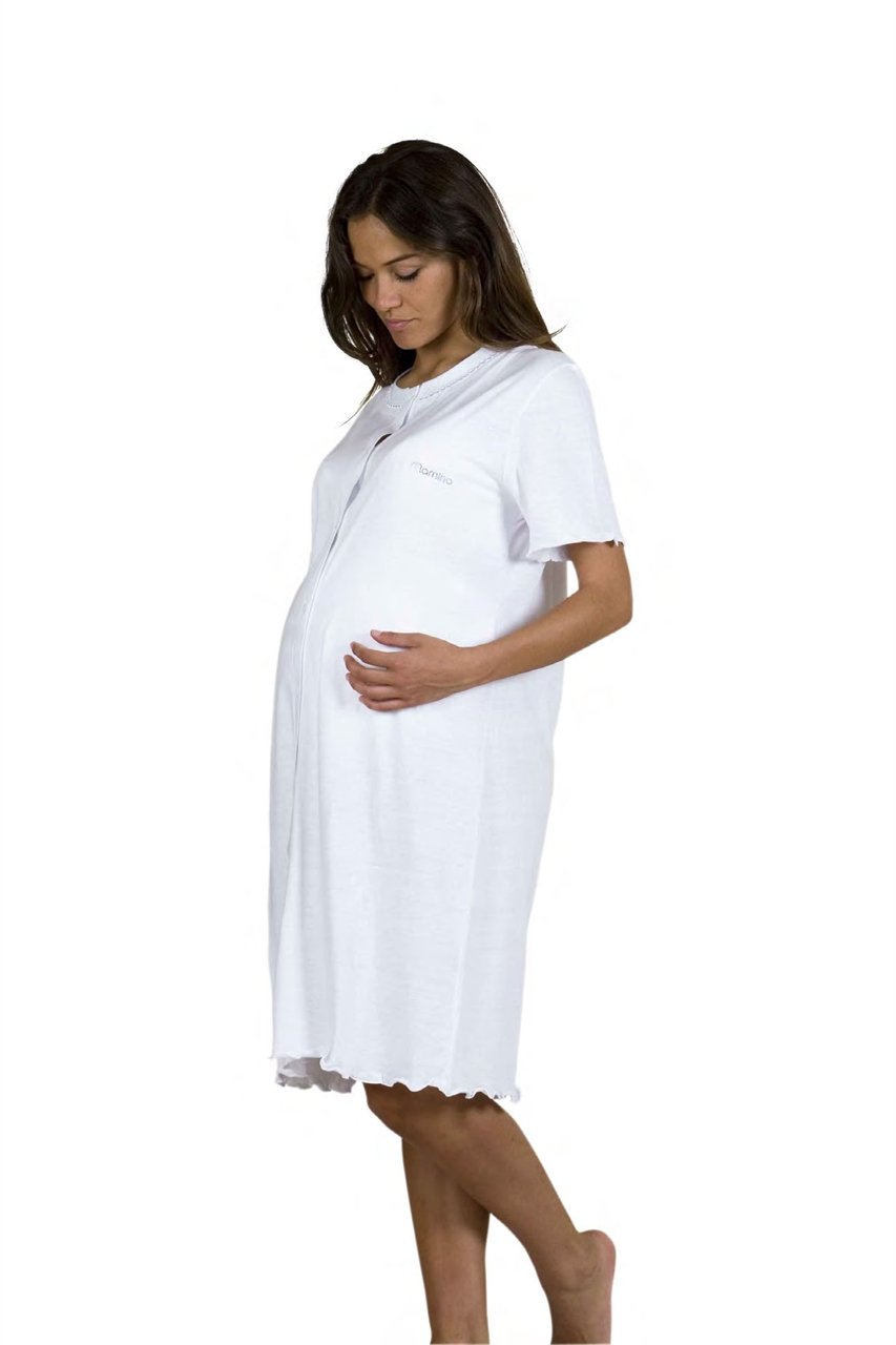 MAMINA Camicia da Notte Clinica Mamma Pigiama Premaman Allattamento Maternita (3/S, Bianco)