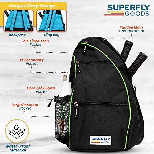 Image of Super Fly Goods Pickleball Tennis Bag Backpack | Women Men Tennis Backpack or Sling Reversible | Pickleball Paddle, Tennis Rackets, Badminton Racquet, Squash Racquet, Balls and Other Accessories