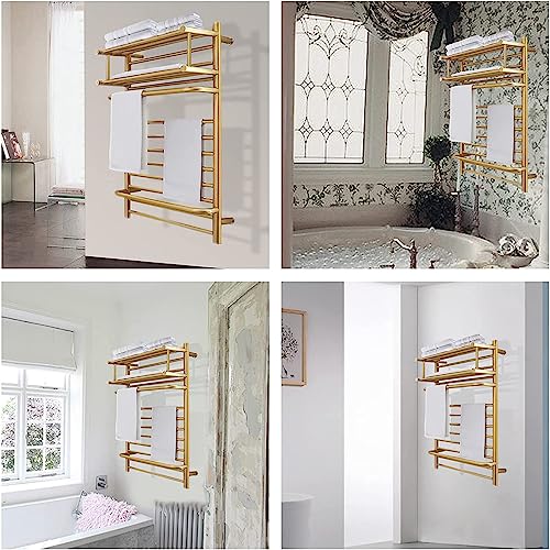 Towel Warmer, Heated Towel Warmer For Bathroom, Wall Mounted Hot Towel Racks With Top Shelf, Stainless Steel Heated Towel Drying Rack (Gold,Plug-In) #TOP6