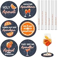 Aperol Spritz Geschenk 12 Stück Inklusive Aperol Strohhalme Glas Aperol Filzuntersetzer Aperol Spritz Accessoires für Frauen Männer Kollegen Freunde Familie