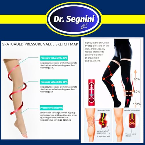 Dr. Segnini Modelador de compressão de cintura 10-20 mmHg meias abertas variadas ✅ J8003--⭐ (bege, G
