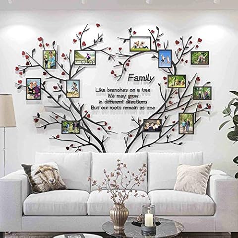 DecorSmart Love Family Tree Wall Decor Picture Frame Collage Removable 3D DIY Acrylic Wall Stickers for Living Room with Red Heart and Quote Family Like Branches on a Tree Cover