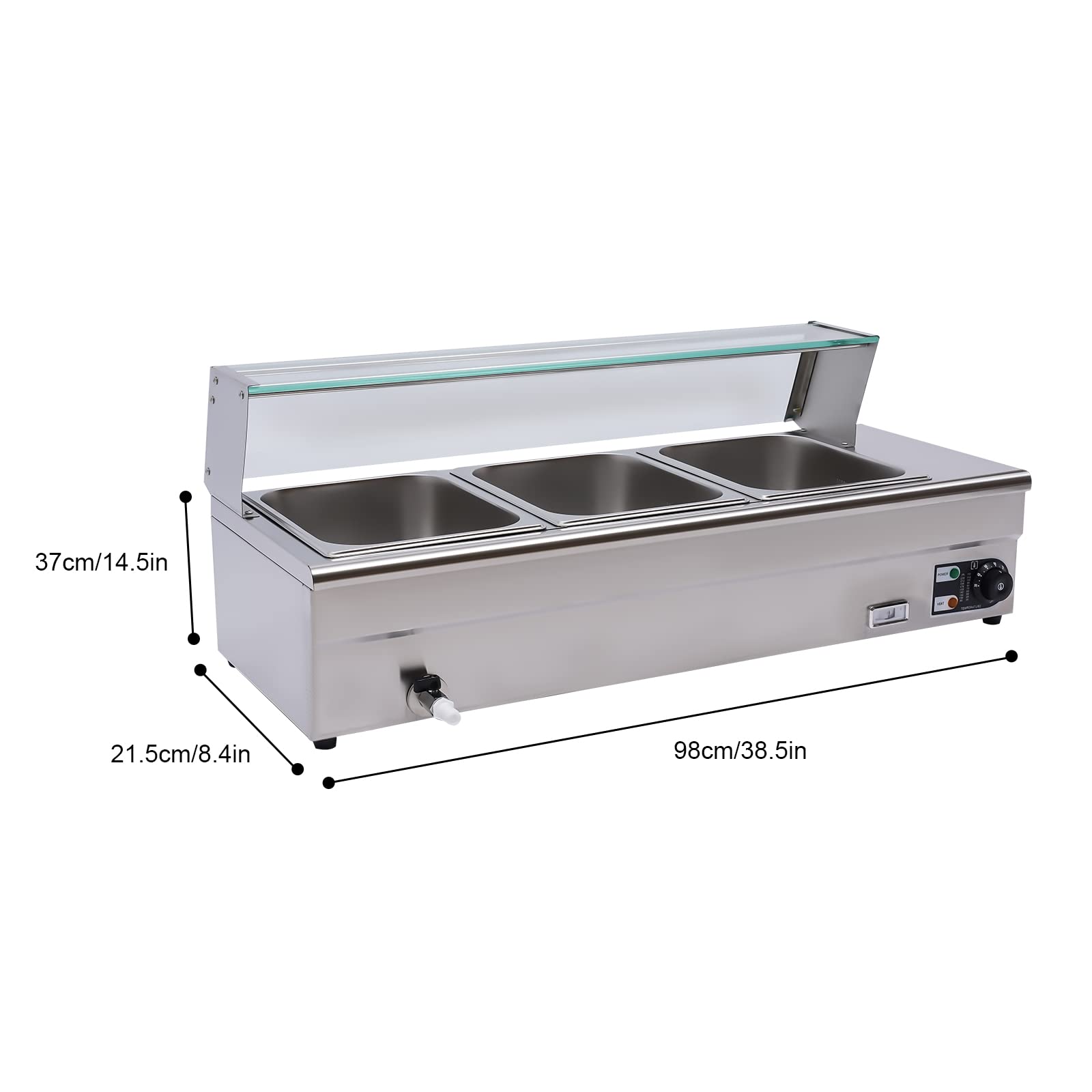 Chafing Dish, scaldavivande elettrico da ristorante, 1200 W, piano di lavoro elettrico per alimenti, 6,34 quart con targa in vetro temperato