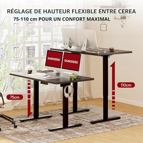 Bureau assis debout électrique SANODESK noir au design épuré