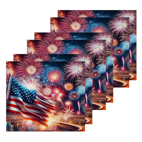 YANENDIE Independence Day Washcloths Towels, Highly Absorbent and Soft Cotton Face Cloths, 6 Pack Quick Dry Wash Cloths - 12 X 12 Inches