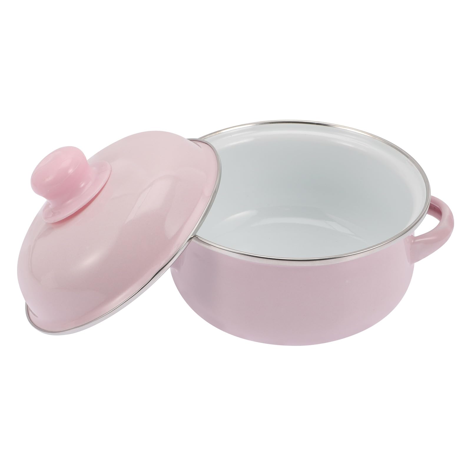 Angoily Haushalts Suppentopf Emaille 1,1L mit Deckel und Zwei Henkeln Rosa Dickwandiger Topf Altmodischer Schmortopf Geeignet für Gasherd Induktion und Servieren Vintage Kochgeschirr