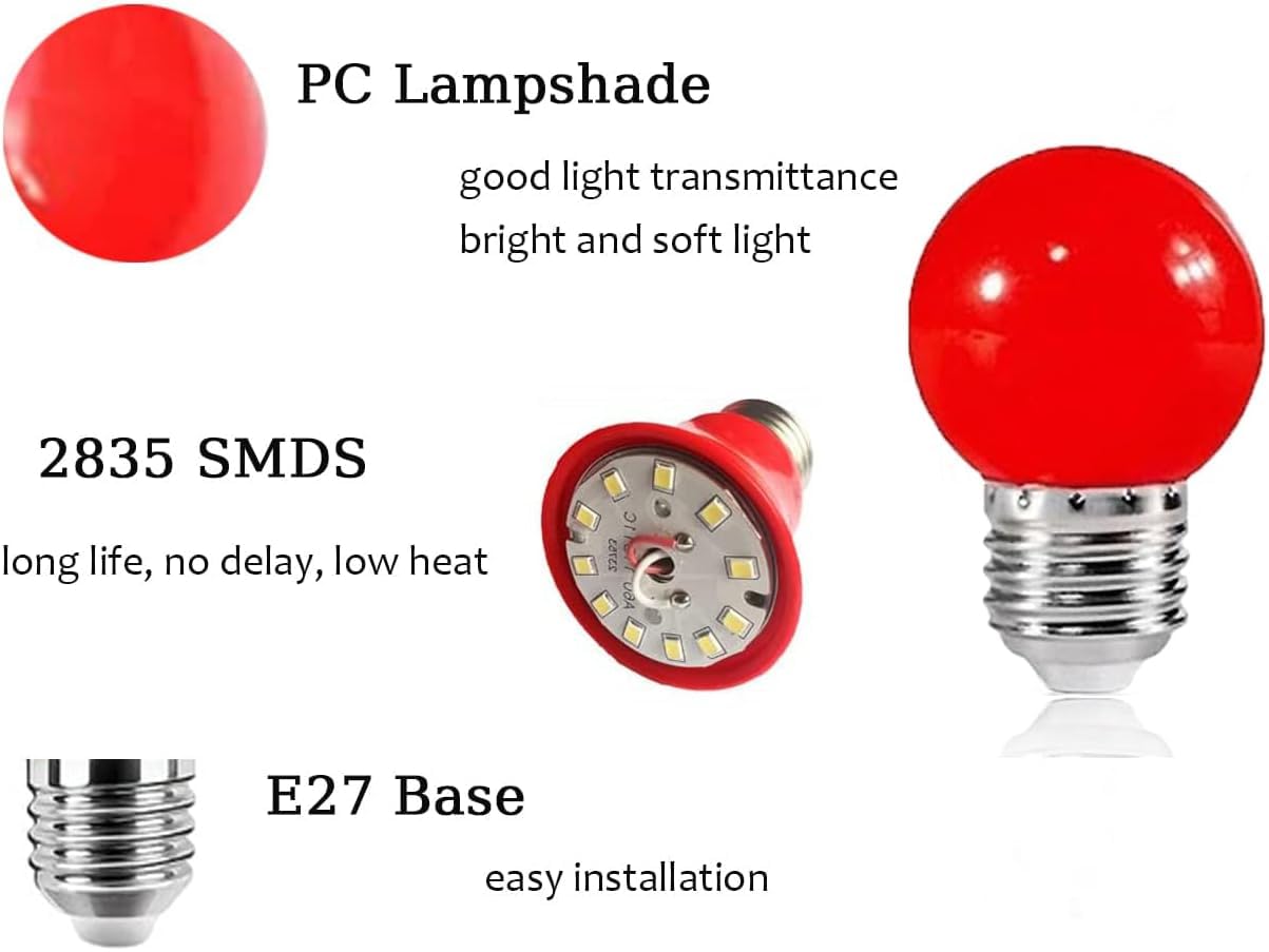 ZFQ 10 Pack Colored Bulbs 2W E27 G45 Lighting Bulbs,LED Coloured Golf Ball Mini Bulb Lamp,Mixed Colours Red Yellow Green Blue Orange Pink Cool White Warm White Purple Violet - Image 3