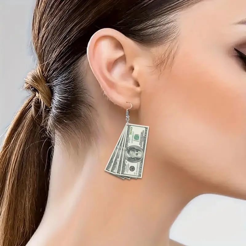 Dollar Sign Earrings Funny Lightweight Acrylic Retro 100 Dollar Bill Money Luck Symbol 2D Simulated Paper Cash Dangle Drop Statement Earrings Jelwery Gifts for Women2