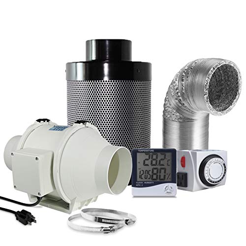 PrimeGarden 4'' Inline Duct Ventilation Fan Vent Blower Carbon Filter Ducting Combo +