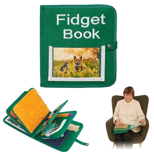 Livre Sensoriel | Couverture Sensorielle Démence | Activités Calmantes pour Personnes Agées | Produits pour Personnes Agées Démentes | Fidget Book | d'Alzheimer, Démence, Syndrome d'Asperger (Green)