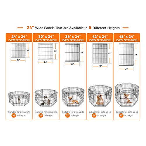 ZENY Puppy Pet Playpen 8 Panel Indoor Outdoor Metal Portable Folding Animal Exercise Dog Fence, 24'' W x 24'' H - Image 5