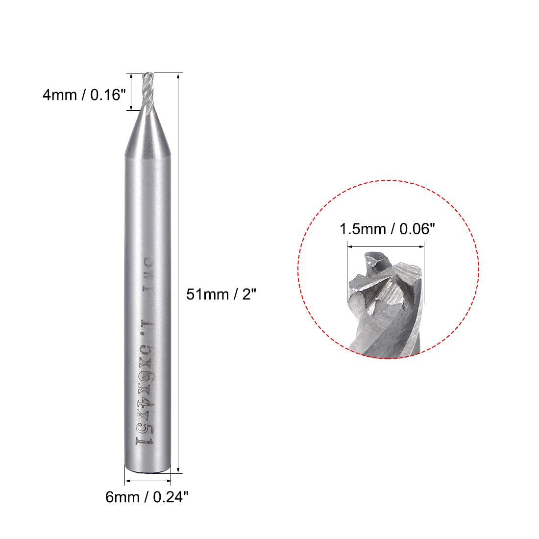 Sourcingmap 6mm Shank 1.5mm x 4mm Straight Flat Nose End Mill Cutter CNC Router Bits 4 Flute, 1.5x6x4x51mm - Image 3
