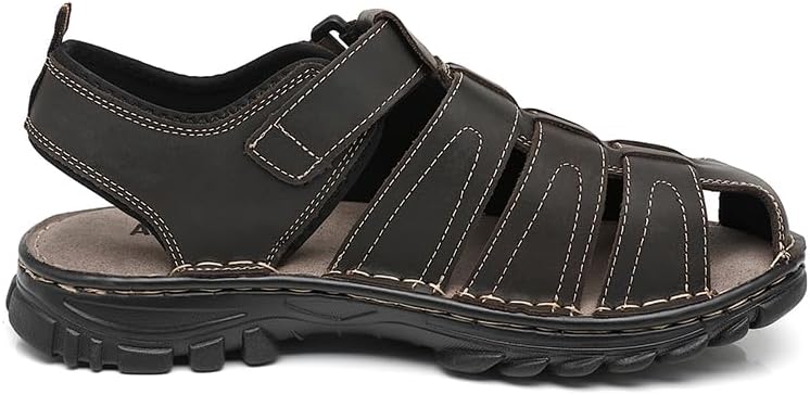 ADMARK Men's Closed Toe Sandals, Handcrafted Full Grain Leather Fisherman Sandals for Men, Arch Support Breathable Hiking Shoes, Comfortable Walking Footwear, Adjustable Snug Fit