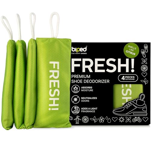 biped FRESH! desodorante premium para calzado – cojín aromático con carbón de bambú activo – elimina olores y sudor de zapatillas, zapatos deportivos y mochilas z2925(CITRUS, 4 pieces)