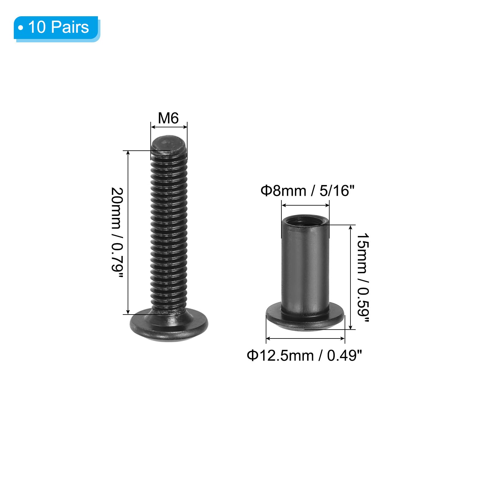 PATIKIL M6 x 20 mm Hex Chicago Screws - Image 2