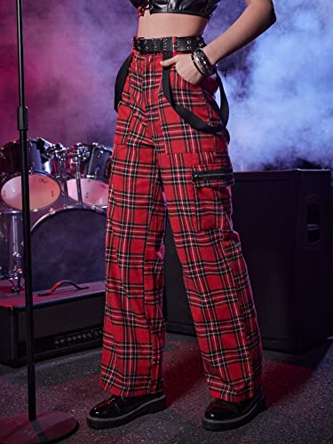 WDIRARA Women's Y2k Plaid Print Elastic Waist Fashion Straight Leg Pants Trousers3