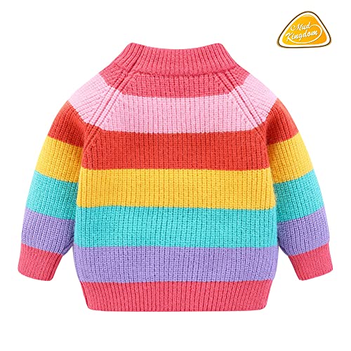 Image of Mud Kingdom Girls Boys Sweaters Rainbow Stripes Crewneck Knit Pullover Fall 2-9 Years