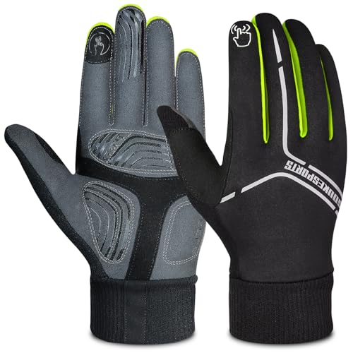 Souke Sports Winter Cycling Gloves Men Women, Touch Screen Padded Bike Glove Water Resistant Windproof Warm Anti-Slip for Running, Biking, Workout(Green,Medium)