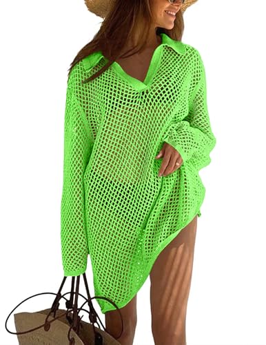 Ekouaer Cover Up for Swimwear Women Sexy Knit Swimsuit Coverup Crochet Beach Summer Outfits Lemon Green S