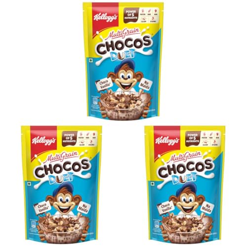 Image of Kellogg's Multigrain Chocos Duet 375g | Source of Calcium, High in Protein, with 10 Essential Vitamins & Minerals, Source of Fibre | Breakfast Cereal for Kids (Pack of 3)
