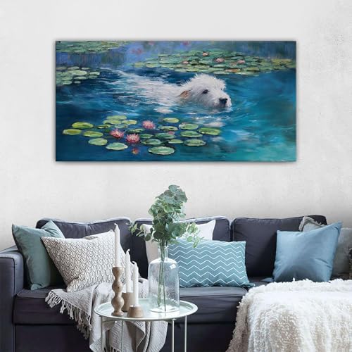 Dog Monet Wall Art with - Large Canvas Wall Art for Bedroom - Framed Landscape Pictures Decor - Classic Vintage Artwork for Living Room, Bedroom, or Office Paintings Wall Decor 20×40IN
