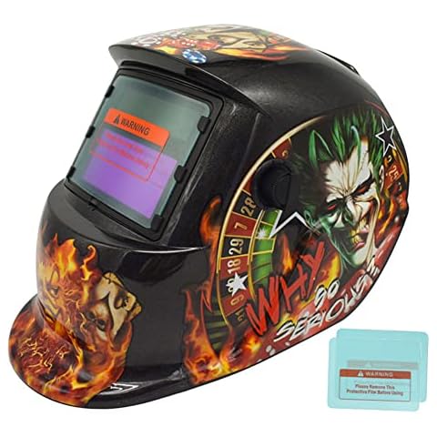 Solar Powered Auto Darkening Welding Helmet Mask Face Protection for Grinding Plasma Cutting Arc Tig Mig with DIN4/9-13 Adjustable Shade Range UV/IV Protection (Green Clown) Cover