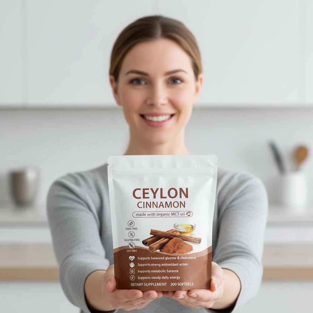 Ceylon Cinnamon Capsules z olejem MCT, wysoka absorpcja, bez GMO, bezglutenowe, 300 kapsułek żelowych