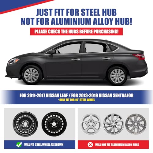 Image of Winjet 16 inch Hubcaps Wheel Covers for 2013-2019 Sentra [2013 2014 2015 2016 2017 2018 2019 Nissan Sentra] & [2011-2017 Nissan Leaf] Wheel Rim Covers 16 inch Hub caps Set of 4 (Black Lacquer)