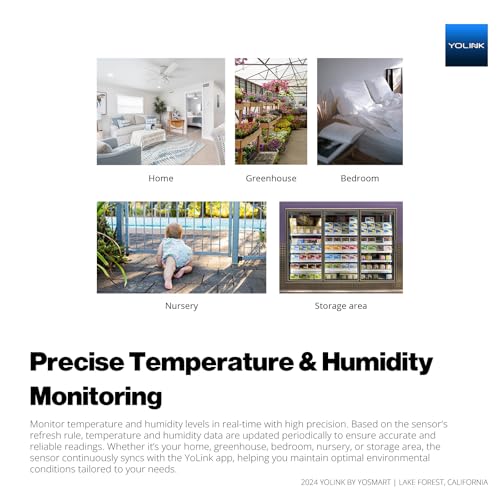 Image of YoLink Indoor Hygrometer Thermometer, 2-Year Data Storage Export, Data loger, LoRa Tech, App Push, Email, SMS, Hub Required