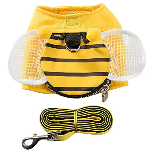NACOCO Small Dog Bee Harness and Leash Set - Cat Costume Pet Funny Walking Vest for Small Dogs, Cats and Puppy (M)