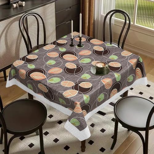 Image of Dakshya Industries PVC Waterproof Square Table Cover 48x48 Inch for 4 Seater Dining Table | Floral Printed Oilproof Stain Resistant Washable Plastic Table Cover, Purple & Green