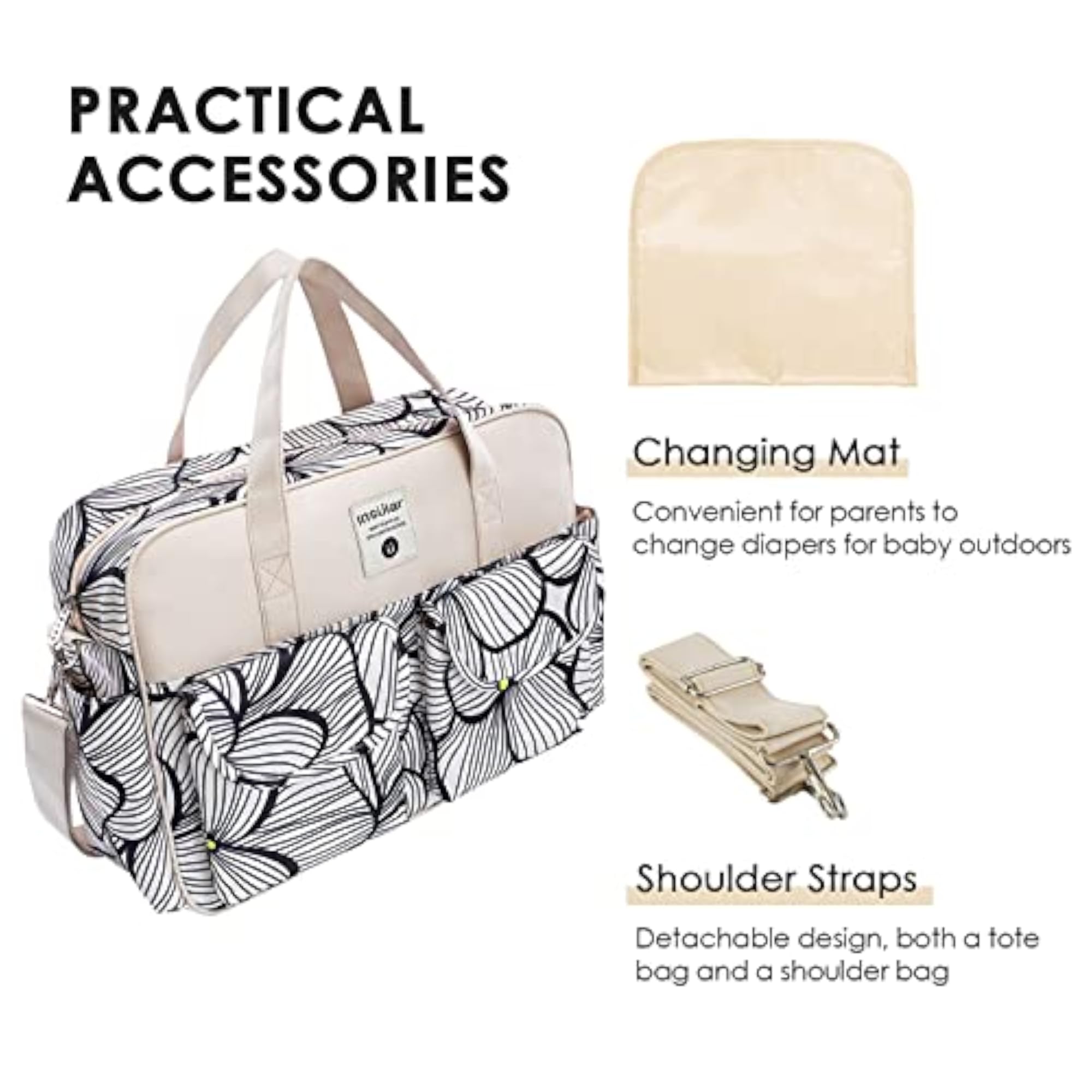 Multi-Function Waterproof Baby Changing Bag, Portable Travel Diaper Bag