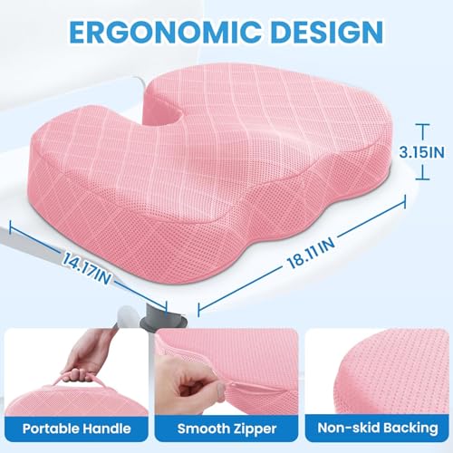 Image of TushGuard Office /Car Seat Cushion, Non-Slip Sciatica & Back Coccyx Tailbone Pain Relief Chair Pad, Memory Foam Butt Pillow for Computer Desk, Wheelchair, Driving (Pink)