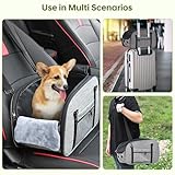 Petzauber Hundeautositz für Kleine Hunde – Hunde Autositz für Mittelkonsole, Tragbarer Hundesitz mit Doppeltem Sicherheitsgurt und Rutschfester Unterseite, Waschbarem Kissen, Lagerungstasche, Grau