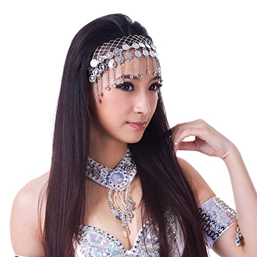 yueton 1PCS Women Belly Dance Hair Hoop Indian Dance Headband Tribal Headdress with Bells and Coin Ornaments Tribal Headpiece Gypsy Jewelry Costume Accessory