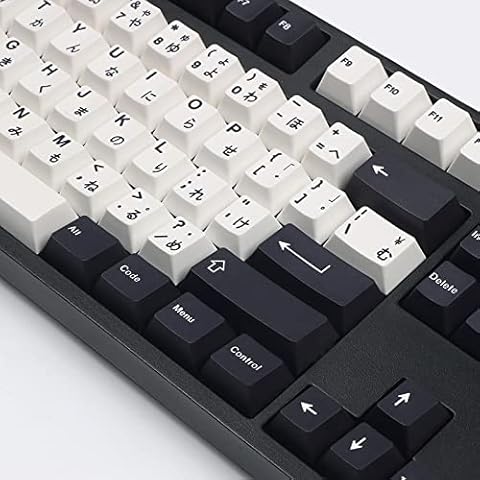 Japanese Keycaps 133 Keys Black White Keycap Cherry Profile Dye-Sub PBT Minimalist Compatible with GH60 / GK64 / GK61 / 68/87/104 Keyboard Cover