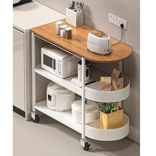 KKTX Carrito de Cocina, Isla de Cocina con Ruedas con 2 cestas de Malla de Altura Ajustable, Estante de Almacenamiento Multifuncional de pie de Varias Capas para el hogarWhite,60cm