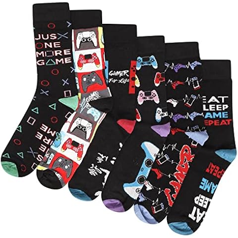 Soxy Mens Gamer For Life Socks - 6 Pairs - Assorted Gaming Controller Designs - Black Socks with Colour Heel and Toe - UK Size 6-11 Cover