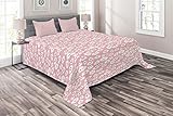 Ambesonne Cloud Coverlet, Continuous Fluffy Cumulus Blush Tones Sky Cartoon, 3 Piece Decorative Quilted Bedspread Set with 2 Pillow Shams, Queen Size, Pale Pink Charcoal Grey