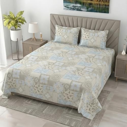 Image of Mafatlal 186 TC Metro Cotton King Size Bedsheet | 108 x 108 Inch|Soft, Breathable & Lightweight | Includes 2 Pillow Covers| Blue Walnut 2