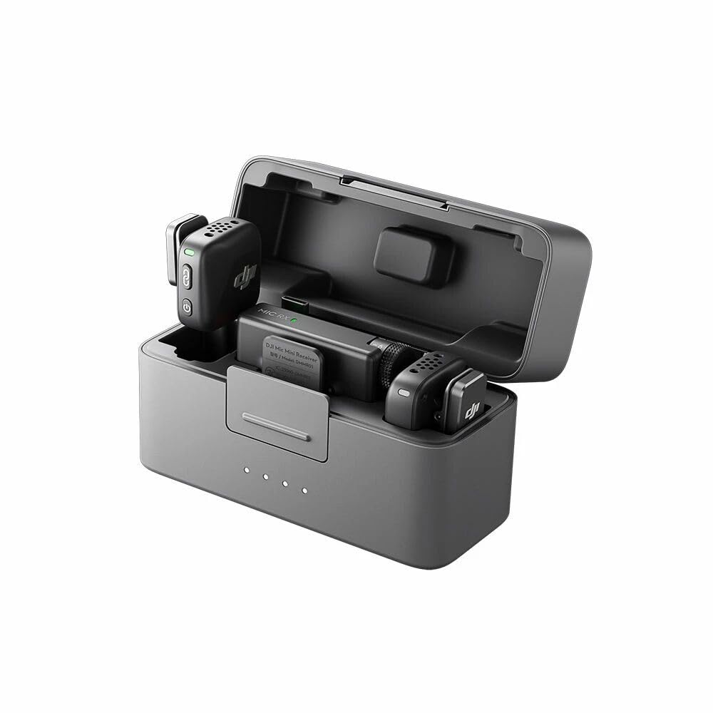 DJI Mic Mini (2 Sender, 1 Empfänger, Ladeschale), Kabelloses Lavalier Mikrofon, Bluetooth Mikrofon, OsmoAudio, 48 Std. Nutzung, Mini Mikrofon für Handy/Kamera, iPhone, Android, Vlog, YouTube